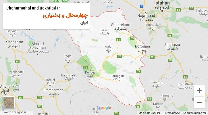 استان چهارمحال و بختیاری بر روی نقشه
