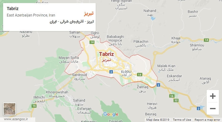شهر تبریز بر روی نقشه