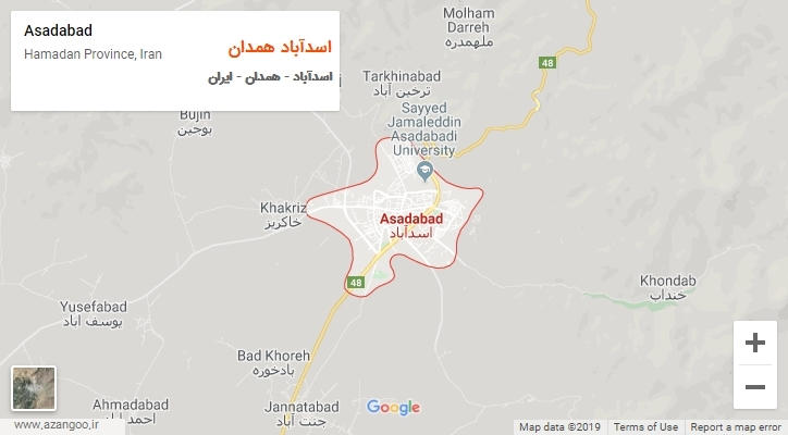 شهر اسدآباد همدان بر روی نقشه