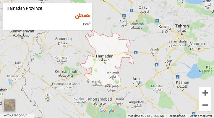 استان همدان بر روی نقشه