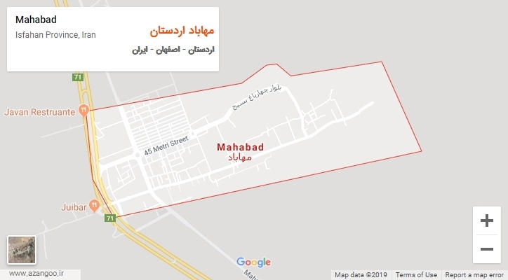 شهر مهاباد اردستان بر روی نقشه