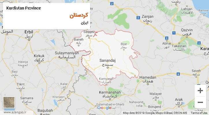 استان کردستان بر روی نقشه