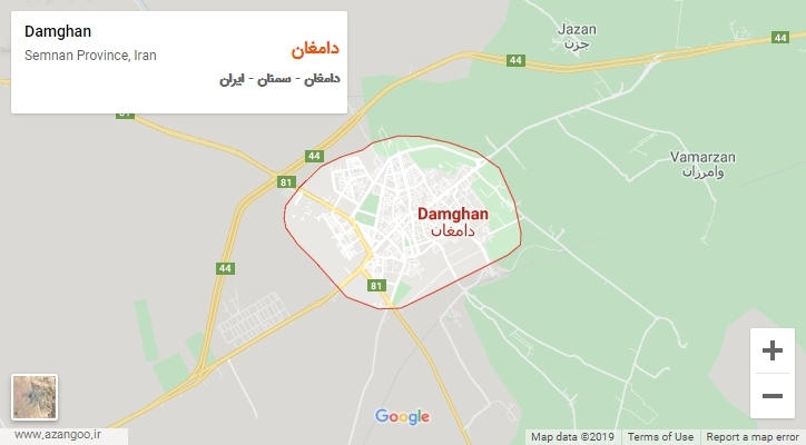 شهر دامغان بر روی نقشه