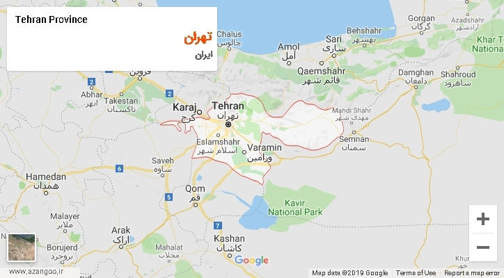 استان تهران بر روی نقشه