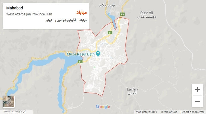 شهر مهاباد بر روی نقشه