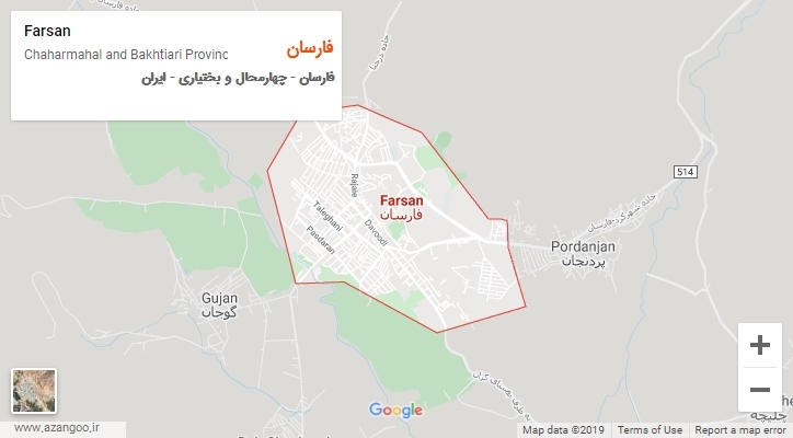 شهر فارسان بر روی نقشه