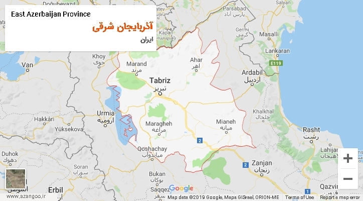 استان آذربایجان شرقی بر روی نقشه