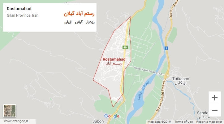 شهر رستم آباد گیلان بر روی نقشه