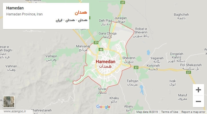 شهر همدان بر روی نقشه