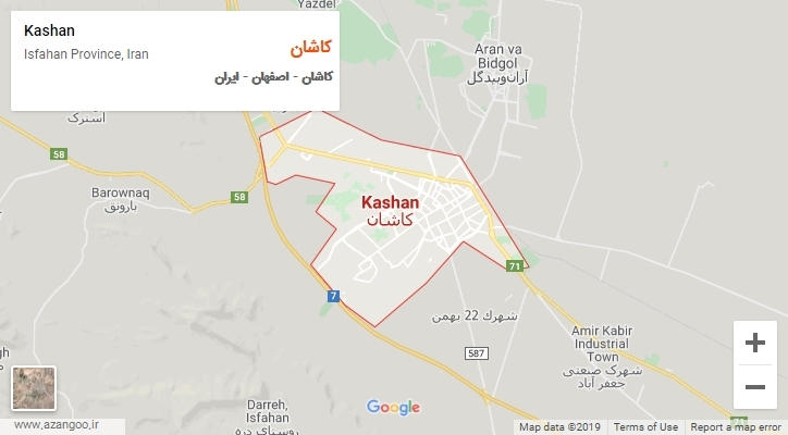 شهر کاشان بر روی نقشه