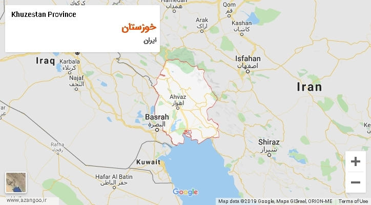 استان خوزستان بر روی نقشه