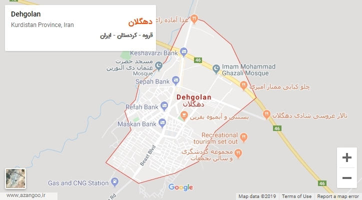 شهر دهگلان بر روی نقشه