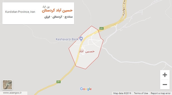 شهر حسین آباد کردستان بر روی نقشه