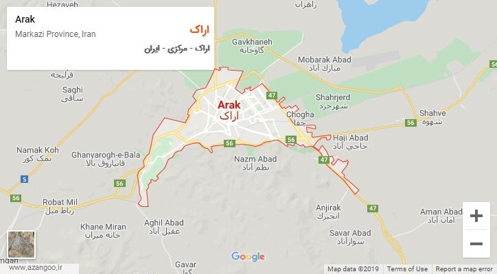 شهر اراک بر روی نقشه