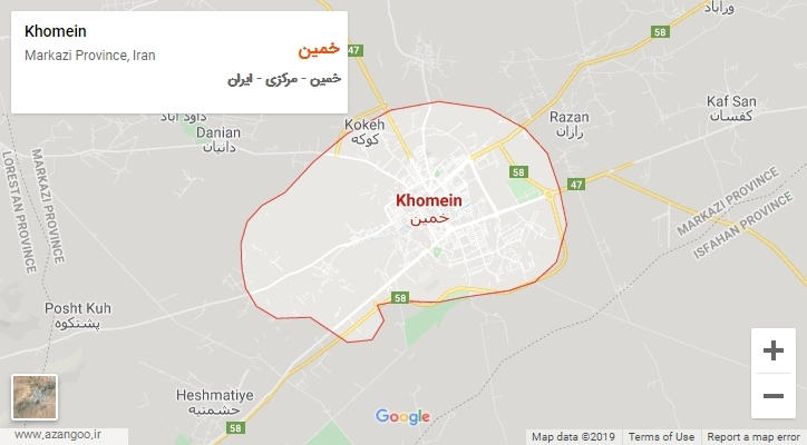 شهر خمین بر روی نقشه