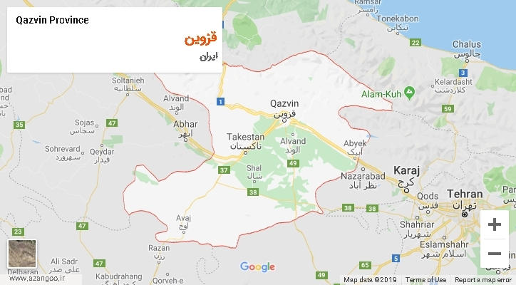 استان قزوین بر روی نقشه