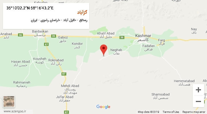 روستای گزآباد بر روی نقشه