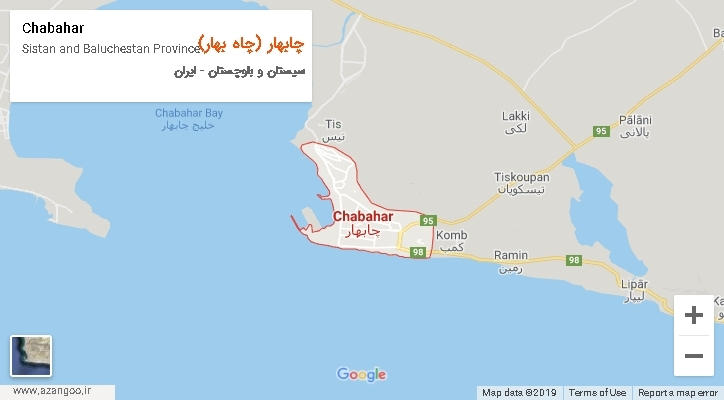 شهرستان چابهار (چاه بهار) بر روی نقشه