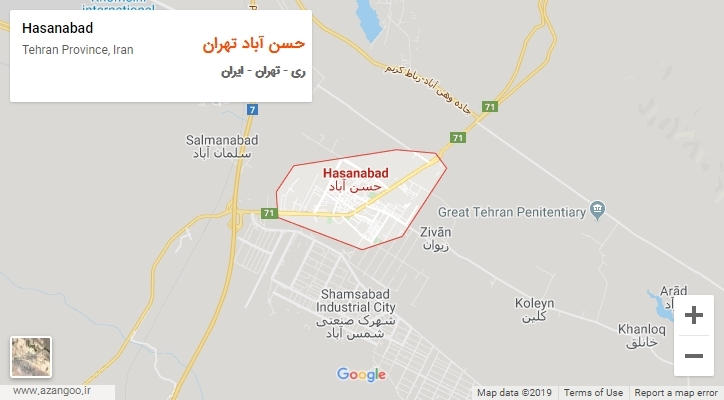شهر حسن آباد تهران بر روی نقشه