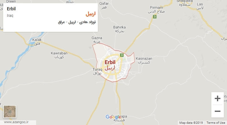 شهر اربیل بر روی نقشه